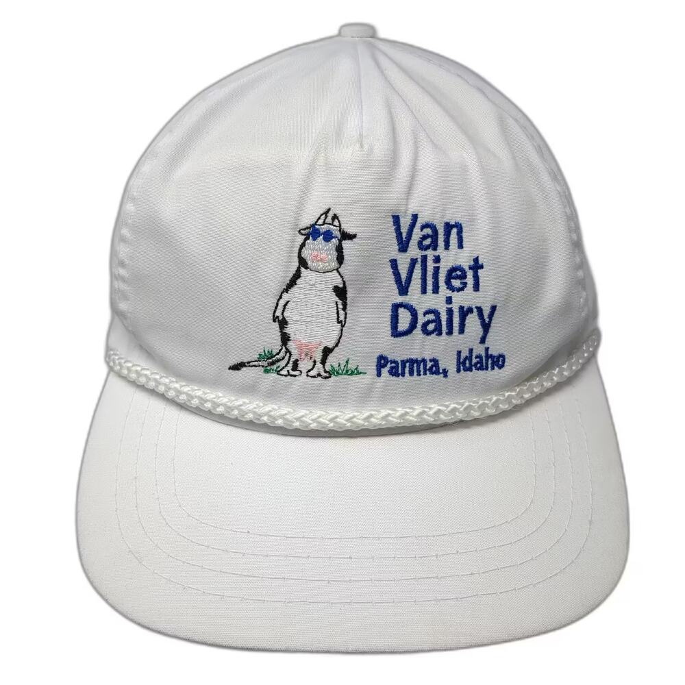 Sportcap 5 Panel Cap White Blue OS Van Vliet Dairy Parma Idaho Cow Rope Hat